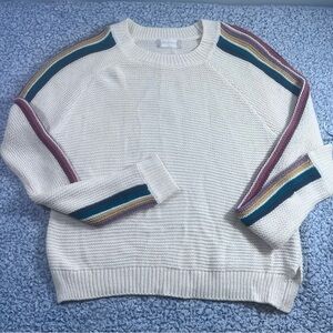 Altar'd State Cream Sweater with Colorful Sleeve Stripes